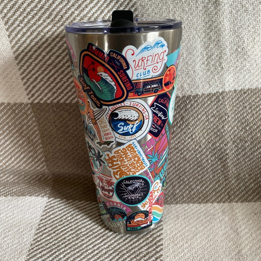 Hydrapeak Stainless Steel Surfing Club Tumbler with Beach life Stickers